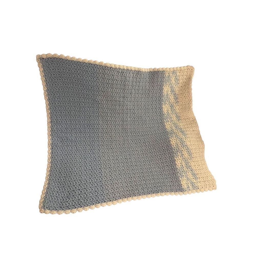 Handmade Knit Crochet Baby Blanket Pastel‎ Blue White Lap Blanket Size 30” X 35” - Picture 7 of 8
